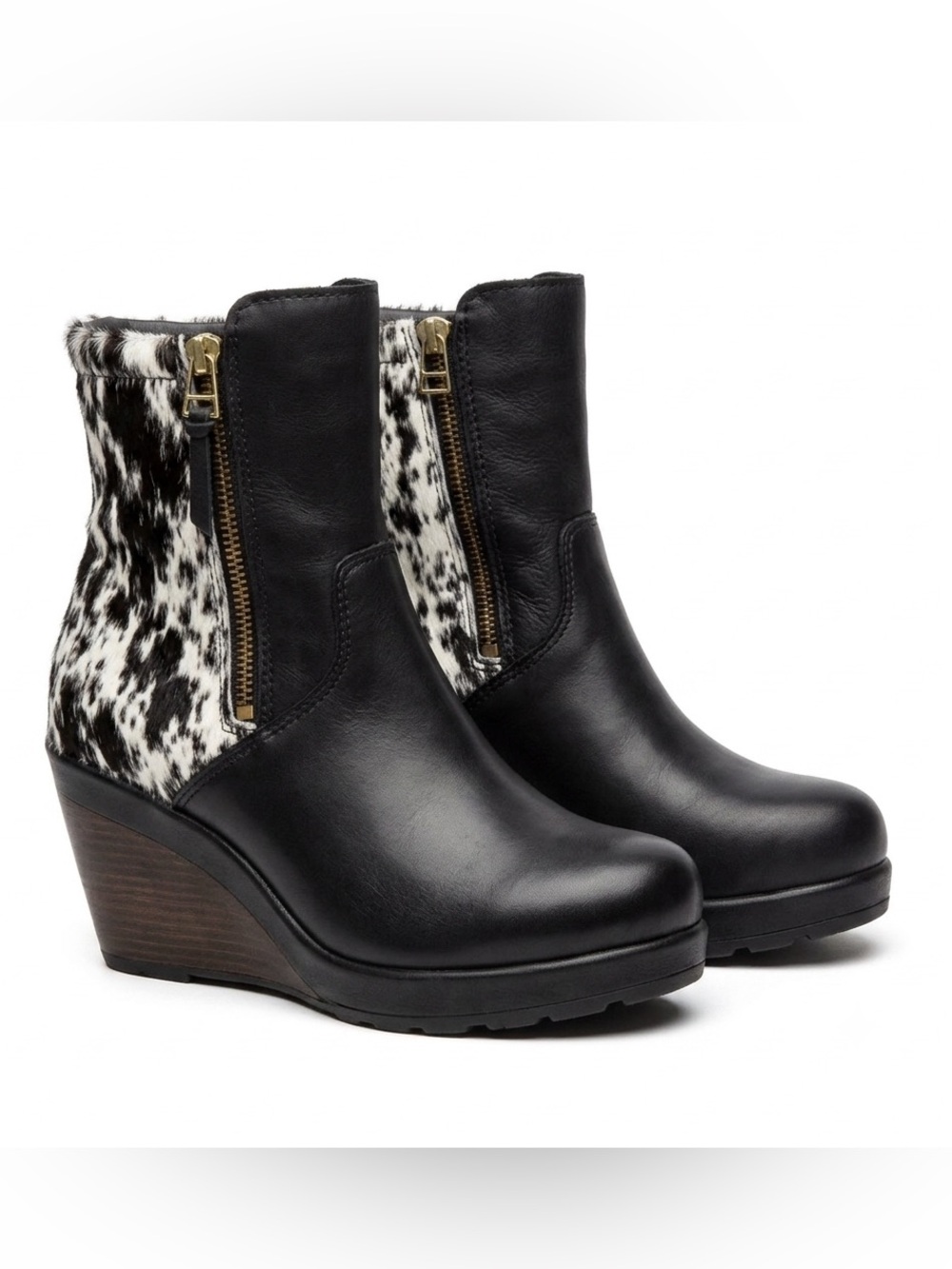 NEW Saute Mouton Lilou Boots Womens 37 Black‎ Cow Print Calf Hair  Ice Grips